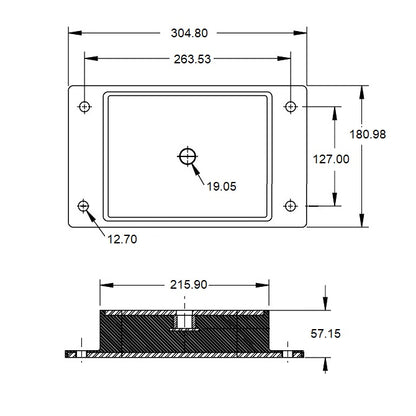 1228997 | MR4-4536 (Each) --- Rectangular 4 Bolt Mounts - 4535.9 Kg - 263.53x180.98 mm - Steel and Neoprene Mount