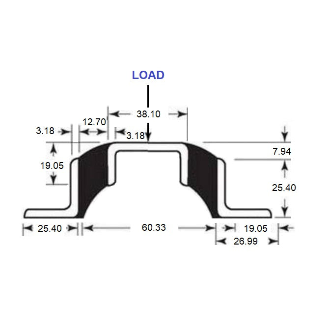 1217731 | MVIS-0272 (Each) --- Vibro Insulator Strips Mounts - 272.155 kg - 304.8x114.3 mm - Neoprene Rubber and Steel Mount