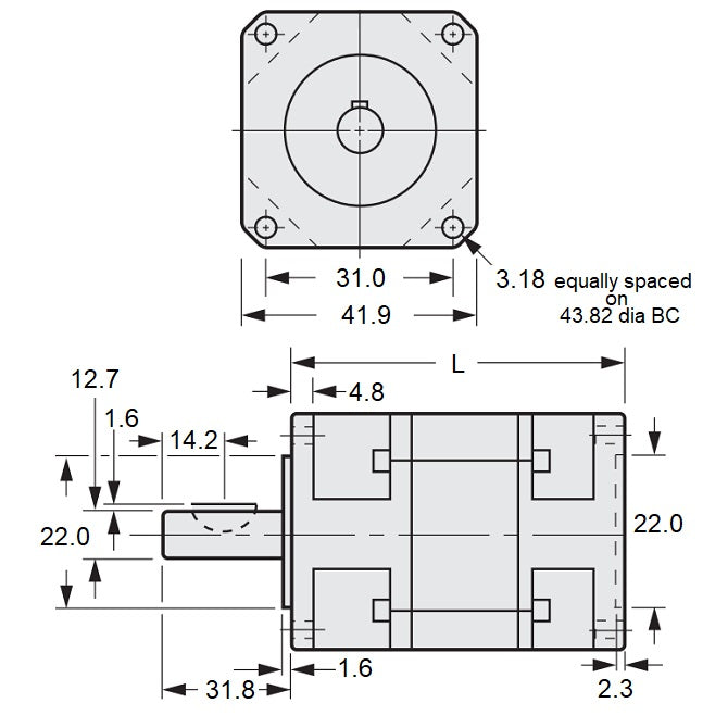 1189312 | GHIP17-100-05.00X43.8L (Each) --- Inline Gearheads - Ratio 100 to 1 5 mm - Double Stage / 12.70 Planetary Size 17 Precision