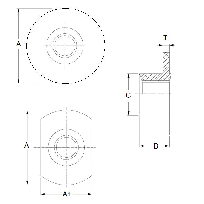 1069656 | NT064C-RW-CS (PK-10) --- Weld Steel Nuts - 1/4-20 UNC - 6.35mm - Round Base 19.05 mm