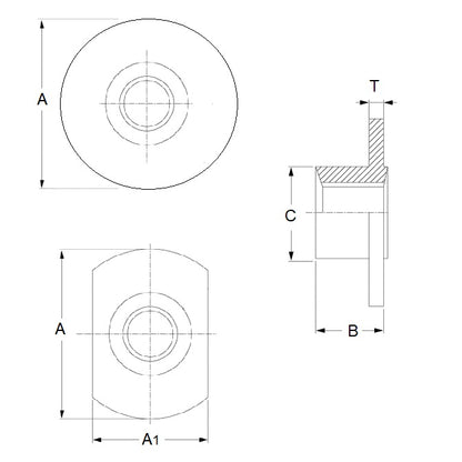 1069656 | NT064C-RW-CS (PK-10) --- Weld Steel Nuts - 1/4-20 UNC - 6.35mm - Round Base 19.05 mm