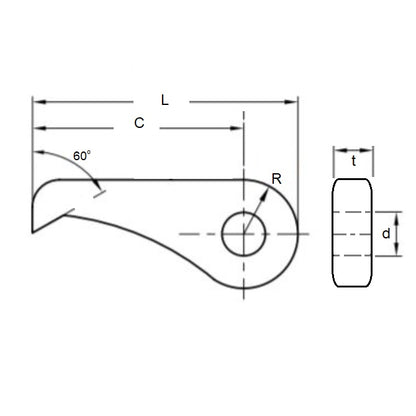 1067455 | PWL-060-ST (Each) --- Pawls Ratchets and Pawls - 6x38x5 mm - Carbon Steel - Hardened 48-53 HRC Pawl