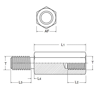1043083 | SHX-TP-0300-06-020-MZ (PK-5) --- Threaded Pillars - M3 - 3x0.5mm - 4.5x20 mm - Steel - Mild Pillar
