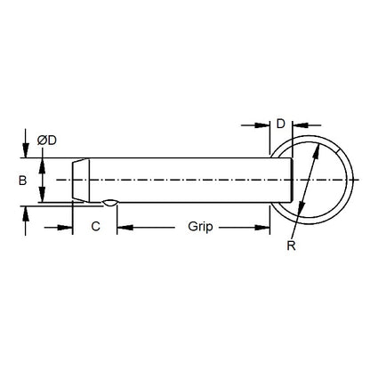 1121730 | BLP-191-0508-K1-C (Each) --- Ball Lock Pins - 19.05x50.8 mm - Carbon Steel Keyring Style Pin