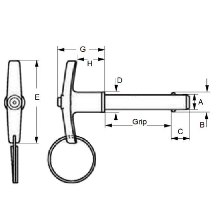 1088255 | BLP-095-0508-TI-AC (Each) --- Ball Lock Pins - 9.53x50.8 mm - Alloy Steel / Aluminium Handle No Shoulder Pin