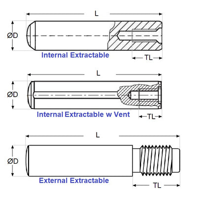 1061936 | DP050-025-CH-1EF (PK-5) --- Dowel Pins - 5x25 Extractable - Carbon Steel Pin