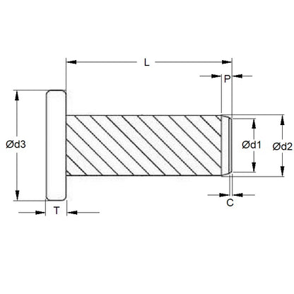 1061677 | HDP050-20F (PK-10) --- Hammer Drive Pins - 5x20x5.08 mm Flat Head - Carbon Steel Pin