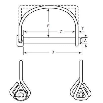 1072900 | LYP-R1-064-044-CZ (PK-5) --- Wire Lock Lynch Pins - 6.35x44.45x3 mm Single Wire - Carbon Steel Spring Wire Zinc Plated Pin