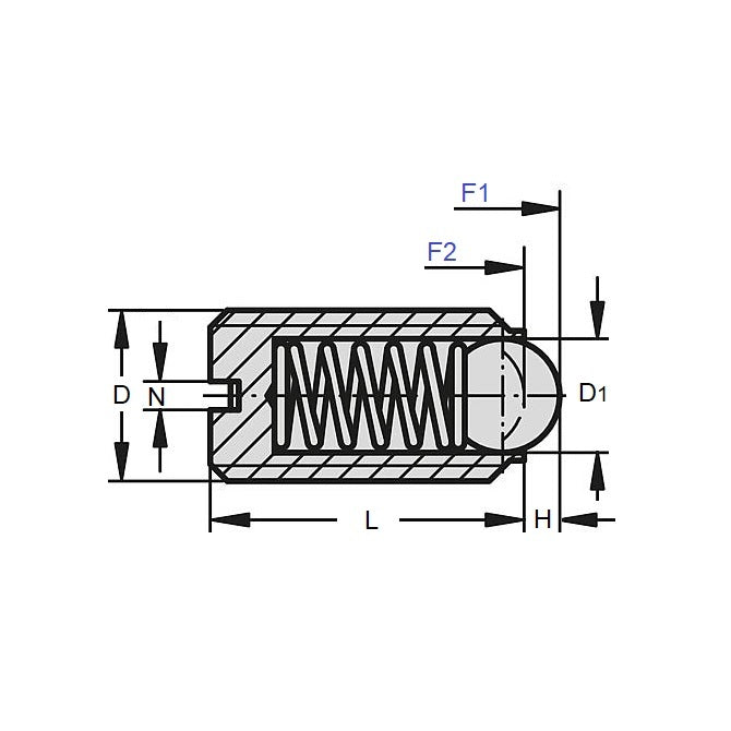1043683 | PLBT-030M-080-S3-005 (PK-20) --- Ball Threaded Plungers - M3 - 3x0.5mm - 8 mm - 2 N Stainless Body - Stainless Steel 303 Similar to A2, 304, 18-8 Plunger