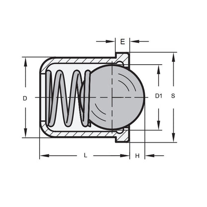 1102653 | PLBP-127-287-CS-040 (Each) --- Ball Push Fit Plungers - 12.7x28.7 mm - 17.8 N Steel Body - Stainless Steel Plunger