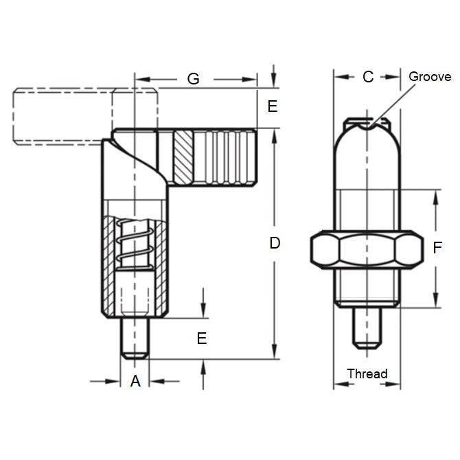 1233221 | PLIT-080-200-150-69-CA-N (Each) --- Indexing Cam Action Plungers - M20 Extra Fine - 20x1.5mm - 20.07x36.1 mm With Hex Nut - Steel Plunger