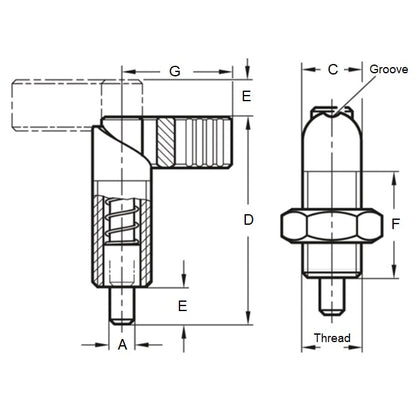 1233221 | PLIT-080-200-150-69-CA-N (Each) --- Indexing Cam Action Plungers - M20 Extra Fine - 20x1.5mm - 20.07x36.1 mm With Hex Nut - Steel Plunger
