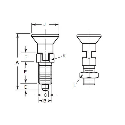 1081830 | PLIT-040-080-100-39-LKPN-S3 (Each) --- Indexing Pull Knob Plungers - M8 Fine - 8x1mm - 38.5 mm - 0.6 N Stainless and Plastic - Stainless Steel 303 Similar to A2, 304, 18-8 Plunger