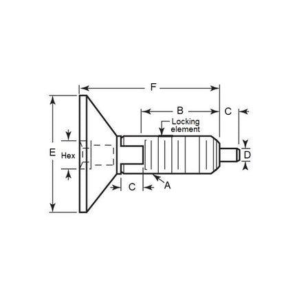 1086125 | PLST-095C-191-HXCL-LK-036 (Each) --- Spring Plungers - 3/8-16 UNC - 9.53mm - 19.1 mm - 4.5 N Hex Drive Handle - Steel Plunger