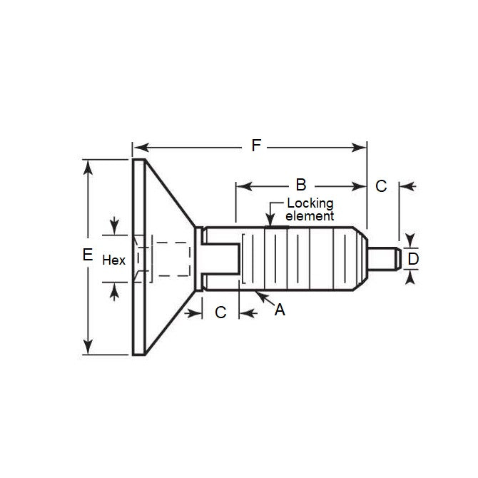 1101728 | PLST-127C-165-HXCL-044 (Each) --- Spring Plungers - 1/2-13 UNC - 12.7mm - 16.5 mm - 4.5 N Hex Drive Handle - Steel Plunger