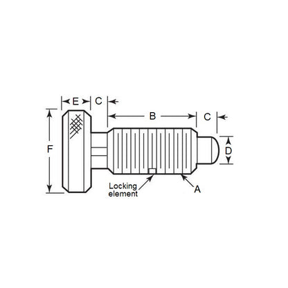 1102253 | PLST-127C-222-HKA-SL-LK-044 (Each) --- Spring Plungers - 1/2-13 UNC - 12.7mm - 22.2 mm - 11.1 N Knurled Handle - Stainless Steel Body with Acetal Plunger