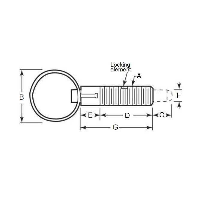 1072149 | PLST-064C-206-RACL-011 (PK-250) --- Spring Plungers - 1/4-20 UNC - 6.35mm - 20.6 mm - 4.5 N Pull Ring - Steel Body with Acetal Plunger