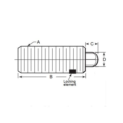 1136563 | PLST-254C-611-C-HX-LK-302 (Each) --- Spring Plungers - 1-8 UNC - 25.4mm - 61.1 mm - 71.2 N No Handle - Steel Body with Acetal Plunger