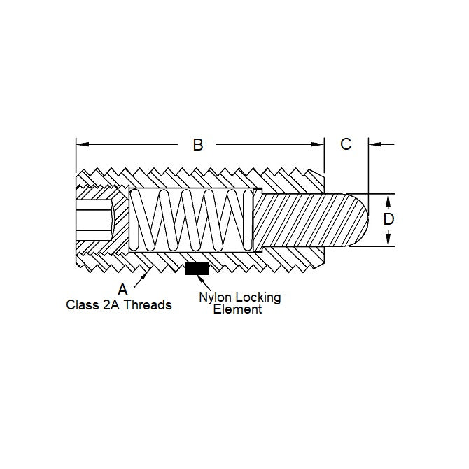 1061574 | PLST-050M-190-C-012-A (Each) --- Spring Plungers - M5 - 5x0.8mm - 19 mm - 5.8 N No Handle - Steel Body with Acetal Nose Plunger