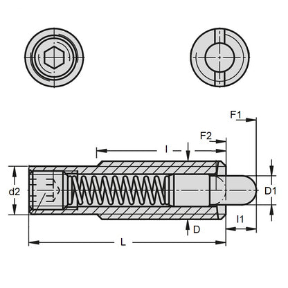 1111746 | PLST-159C-318-CLG-013 (Each) --- Spring Plungers - 5/8-11 UNC - 15.88mm - 31.8 mm - 16 N No Handle - Steel Plunger