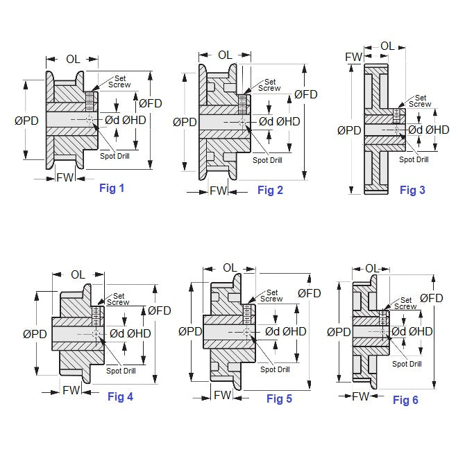 1089538 | P-XL-010-095FF-PP-GAI-050 (PK-10) --- Inch Timing Pulleys - 10 tooth - 9.5x5 mm 5.080mm Pitch XL - Fibreglass Reinforced Polycarbonate Pulley