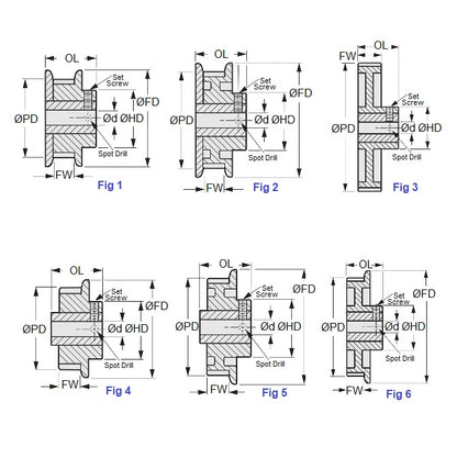 1089538 | P-XL-010-095FF-PP-GAI-050 (PK-10) --- Inch Timing Pulleys - 10 tooth - 9.5x5 mm 5.080mm Pitch XL - Fibreglass Reinforced Polycarbonate Pulley