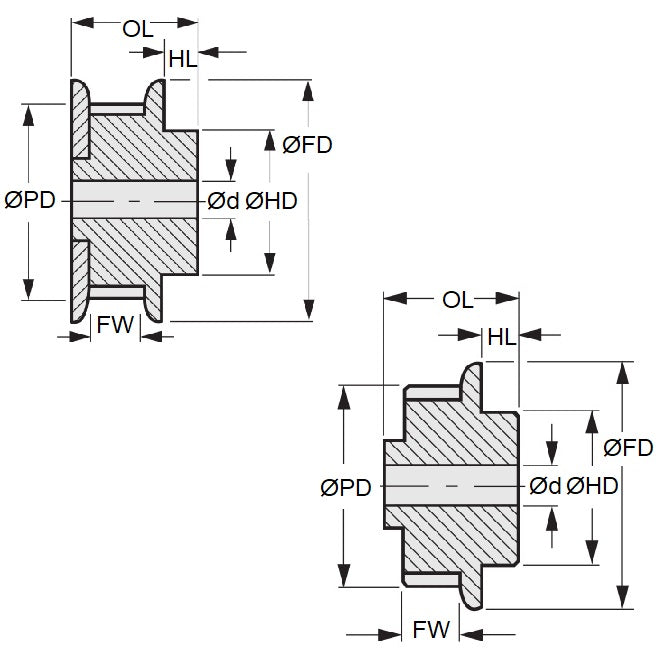 1107842 | P-40D-015-060SF-PA-N-040 (Each) --- Inch Timing Pulleys - 15 tooth - 6.4x4 mm 2.073mm Pitch 40DP - Acetal Pulley
