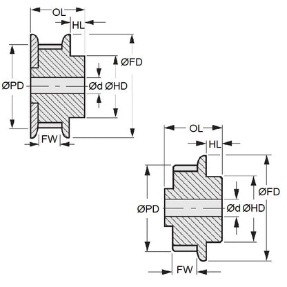 1160868 | P-MXL-048-060FF-PP-N-080 (Each) --- Inch Timing Pulleys - 48 tooth - 6.4x8 mm 2.032mm Pitch MXL - Plastic Pulley