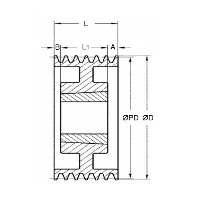 1165918 | PPV-J-054-QJA (Each) --- Poly V Pulleys - 53.85 mm - 6 - 54.61 J Section - Steel - Black Oxide Pulley