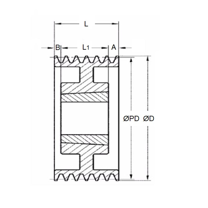 1182362 | PPV-J-080-QSH (Each) --- Poly V Pulleys - 80.01 mm - 16 - 80.77 J Section - Steel - Black Oxide Pulley