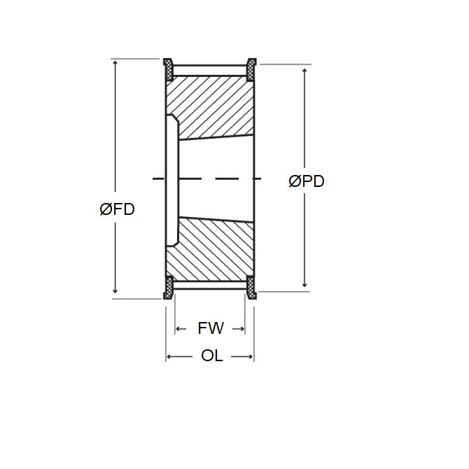 1139274 | P-H-028-254FF-SB-T2012 (Each) --- Inch Timing Pulleys - 28 tooth - 25.4 mm - Determined by Taperlock 12.700mm Pitch H - Steel - Black Oxide Pulley