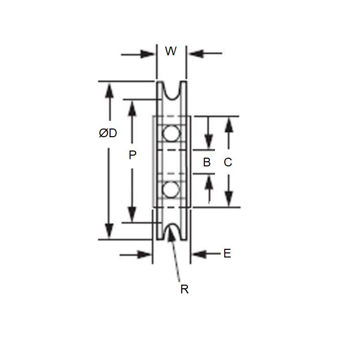 1036932 | PUI016-0318-048-N-BB (Each) --- U Groove Idler Pulleys - 1.6x31.75x4.75 mm Single Row - Nylon Polyamide 6/6 Pulley