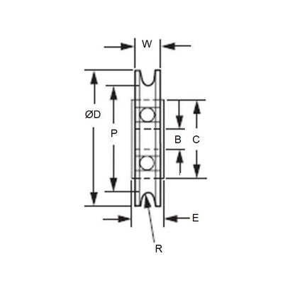 1035462 | PUI012-0191-032-N-BB (Each) --- U Groove Idler Pulleys - 1.19x19.05x3.175 mm Single Row - Nylon Polyamide 6/6 Pulley