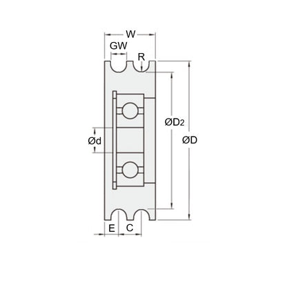 1045061 | PUI006-0320-060-S4S440 (Each) --- U Groove Idler Pulleys - 3x32x6 mm Double Row - Stainless Steel 304 Similar to A2, 18-8 HRB80