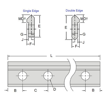1040398 | DVT2-1540-HSH (Each) --- Tracks Dual Vee - Track Size 2 - 1540x6.35 mm - Stainless Steel AISI 420C Rc 46-52