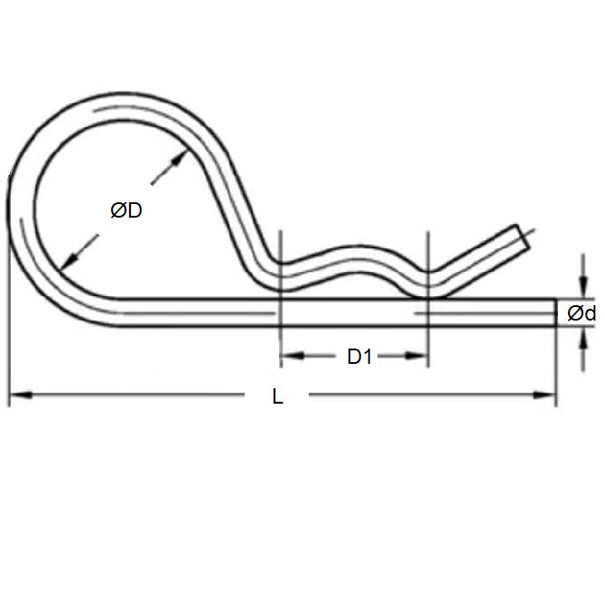 1062931 | RCL-050-096-Z (PK-100) --- Single Coil R Clips - 5x96 mm - Zinc Plated Clip