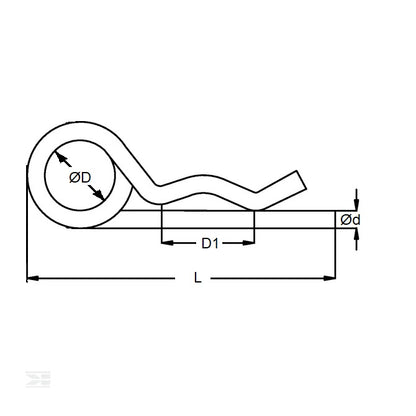 1082865 | RCL-080-153-ZD (PK-100) --- Double Coil R Clips - 8x153 mm - Zinc Plated Clip