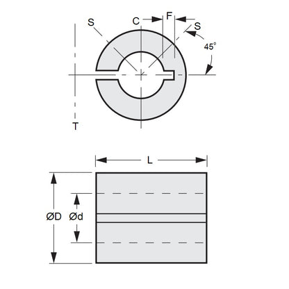 1069924 | RB-064-060-090-B (Each) --- Bore Reducers - 6.35x6x9 mm - Brass Reducer