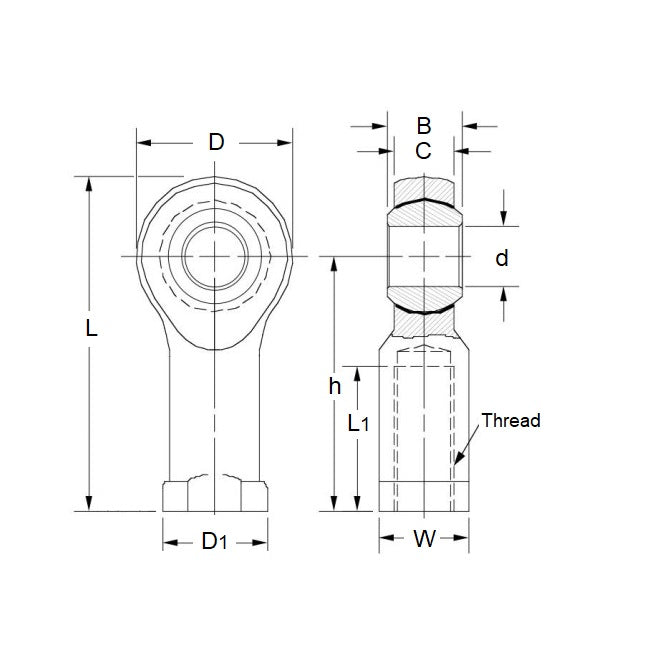 1122027 | REF-191-R-CB (Each) --- Female Rod Ends - 19.05x95.25 mm - 3/4-16 UNF Right - Bronze Lined Steel Rod End