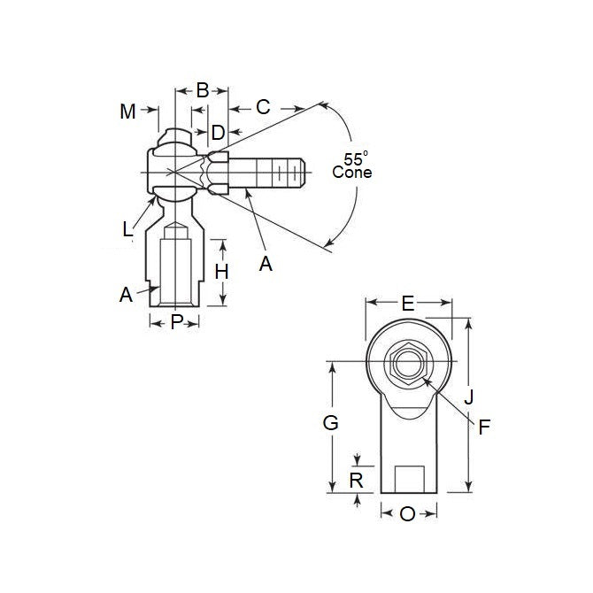1058513 | SPF3SRS (Each) --- Female Rod Ends - 4.764 - 14.28x11.1 mm - Steel with Nylon Seat Rod End