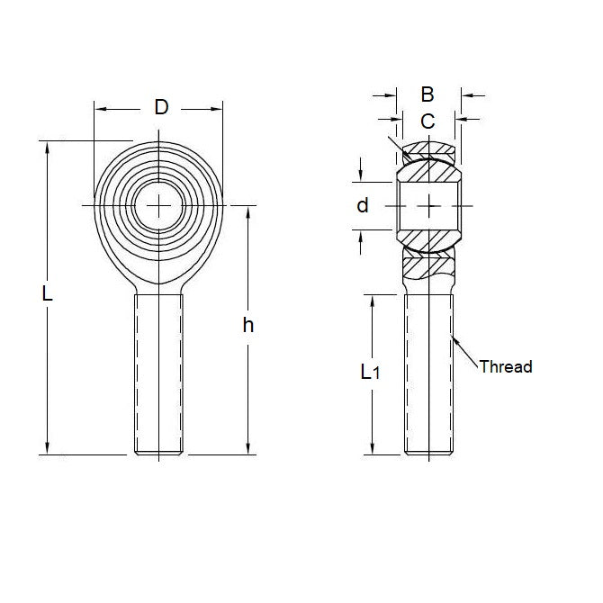 1099352 | REM-120F-R-CB (each) --- Male Rod Ends - 12x70 mm - M12x1.25 Right - Bronze Lined Steel Rod End