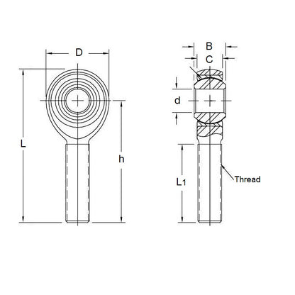 1112200 | REM-159-L-CT (Each) --- Male Rod Ends - 15.875x85.73 mm - 5/8-18 UNF Left - Steel with PTFE Lined Raceway Rod End