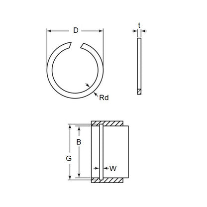 1139067 | WRI-0250-LS (Pack of 5)  --- Internal Retaining Rings - 25x1.2x25.8 mm Snap Rings - Carbon Spring Steel Snap Ring