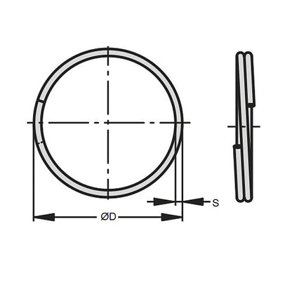 1041670 | RS27-35-ZP (Each) --- Split Rings - 2.7x35.4x40.8 mm Zinc Plated Steel - Carbon Spring Steel Zinc Plated