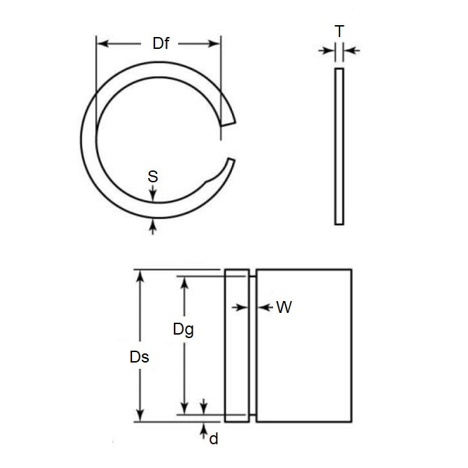 1084712 | US-037 (PK-25) --- External Retaining Rings - 9.525x0.38x8.92 mm Spiral Rings - Carbon Spring Steel Spiral Ring
