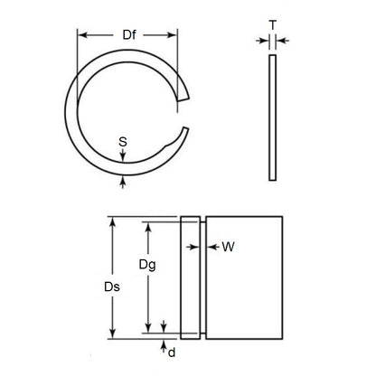 1135224 | US-100 (PK-50) --- External Retaining Rings - 25.4x0.54x24.34 mm Spiral Rings - Carbon Spring Steel Spiral Ring