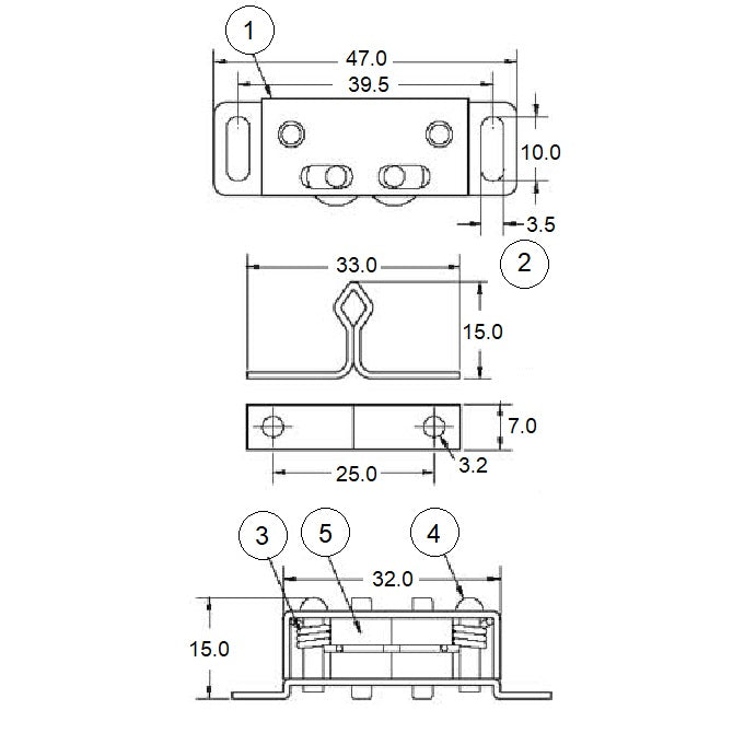 1160459 | SUG-544RS (Each) --- Roller Catches - 47x32x15 mm