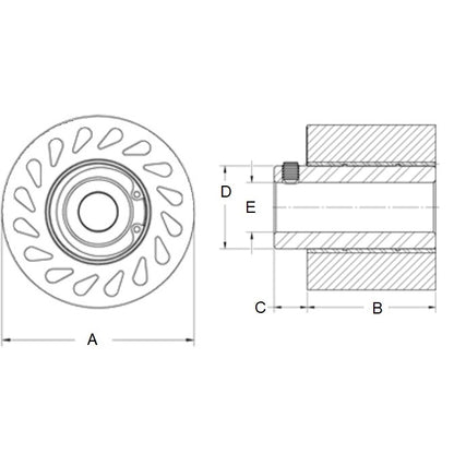 1172406 | RR-288RS (Each) --- Solid Shaft Mount Rollers - 63.5x49.28 - 25.43 - 25.55 Coloured Urethane - Urethane Roller