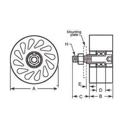 1191078 | RR-450RS (Each) --- Durasoft Stud Mount Rollers - 101.6 mm 1/2-13 UNC - 12.7mm - 35.814 mm - Urethane Roller