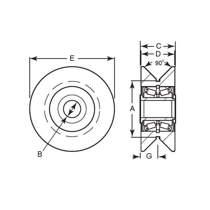 1187982 | CCF955RS (Each) --- V-Groove Rollers - 95.25x39.68x19.05 mm - Steel Roller